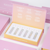 Mochiglow Perfume Sample Pink Discovery Set Bundle with scents of Watermelon Soju, Strawberry Mochi, Lychee Jelly, Mango Sticky Rice, Peach Yogurt, Yuzu Passionfruit Guava, Jasmine Green Tea, Matcha Latte Cloud, White Rabbit Candy Vanilla Milk, Taro Ice Cream, Asian Bakery, Bubble Tea Brown Sugar Boba