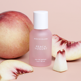 Peach Yakult Inspired Scented Perfume with notes of white peach and yogurt. Cute peach pastel colored perfume bottle. Mochiglow collection inspired by Asian desserts and drinks. 